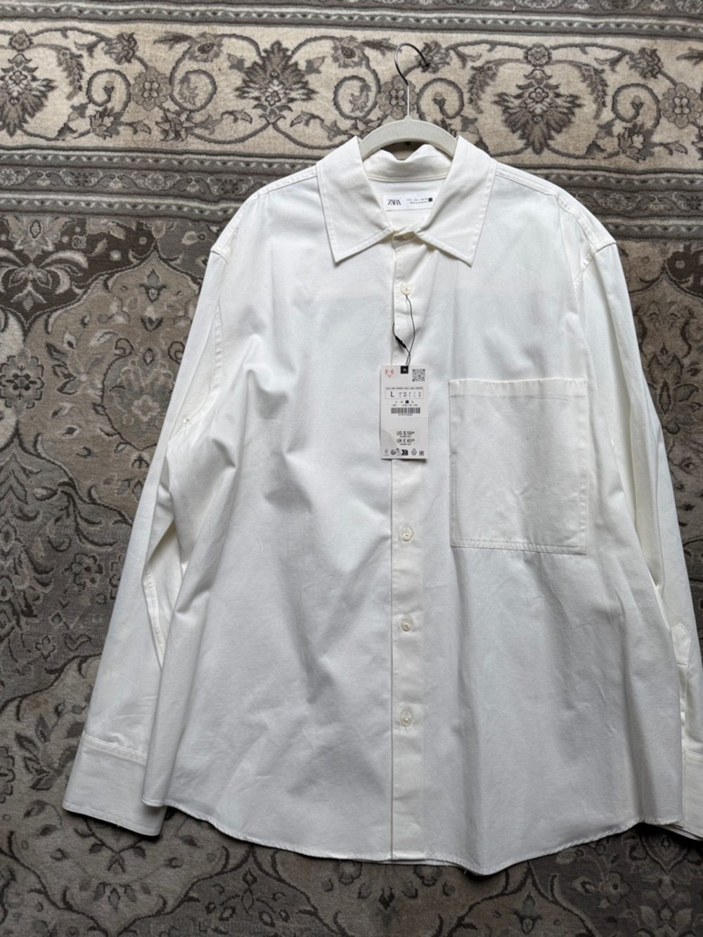 Zara Men White Casual Button-Down Shirt with Chest Pocket